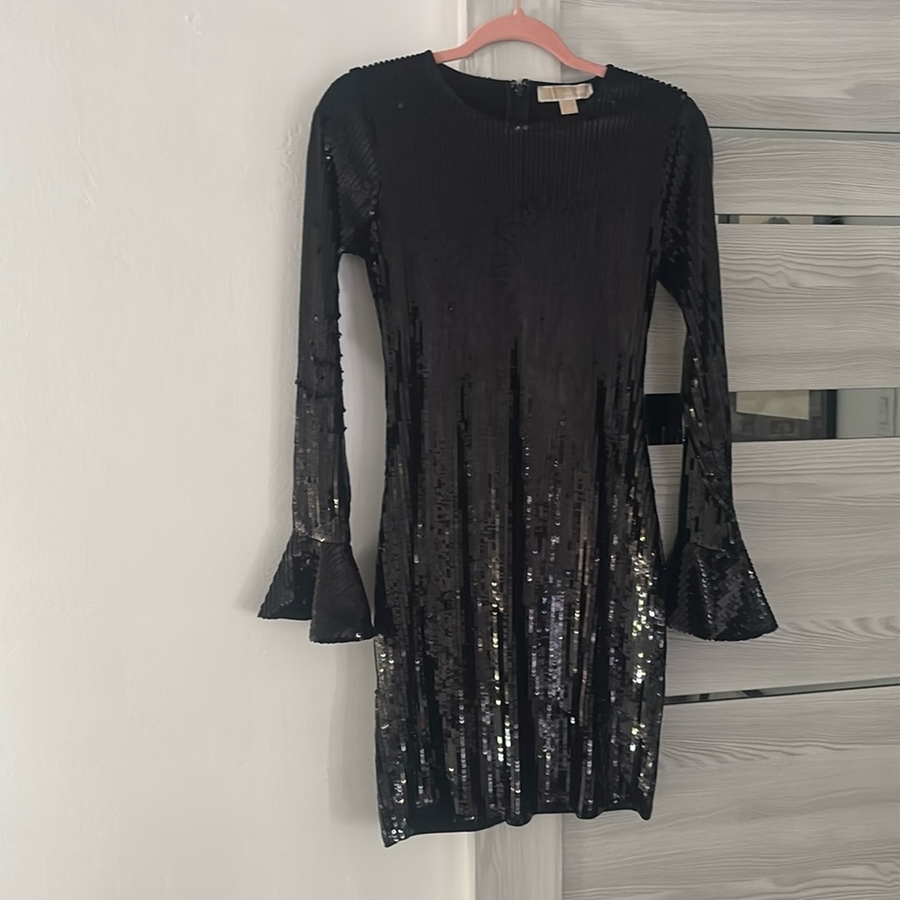 Michael Kors Black Sequin Long Sleeve Dress